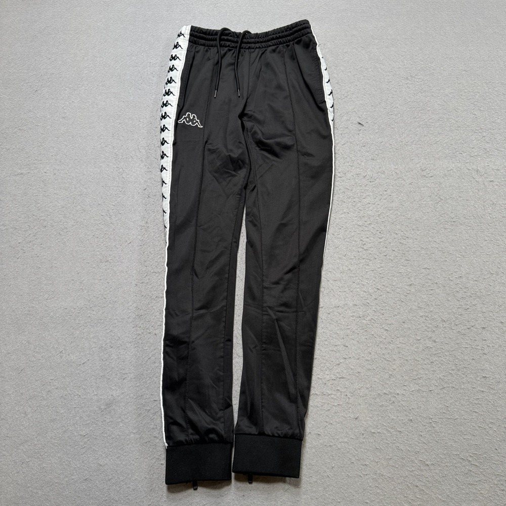 Kappa Track Pants Men's Small Black Omini Logo Tape Side Athletic Fit Streetwear
